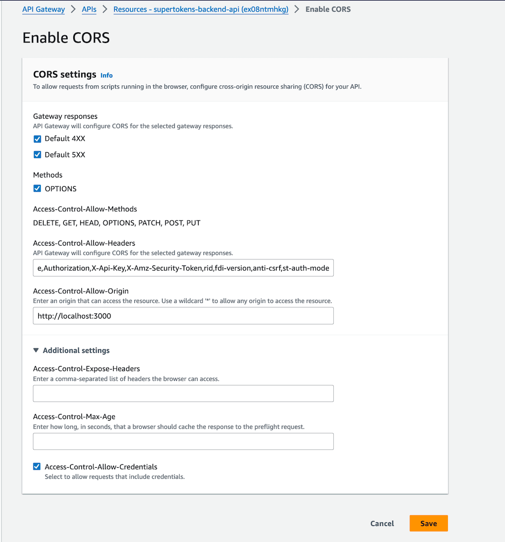 CORS configuration page